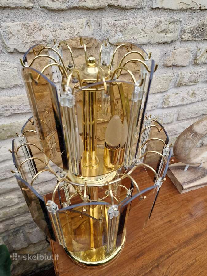 Vintažinė mid century dūminio stiklo stalo lempa - nuotraukos Nr. 7