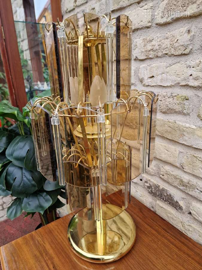 Vintažinė mid century dūminio stiklo stalo lempa - nuotraukos Nr. 8