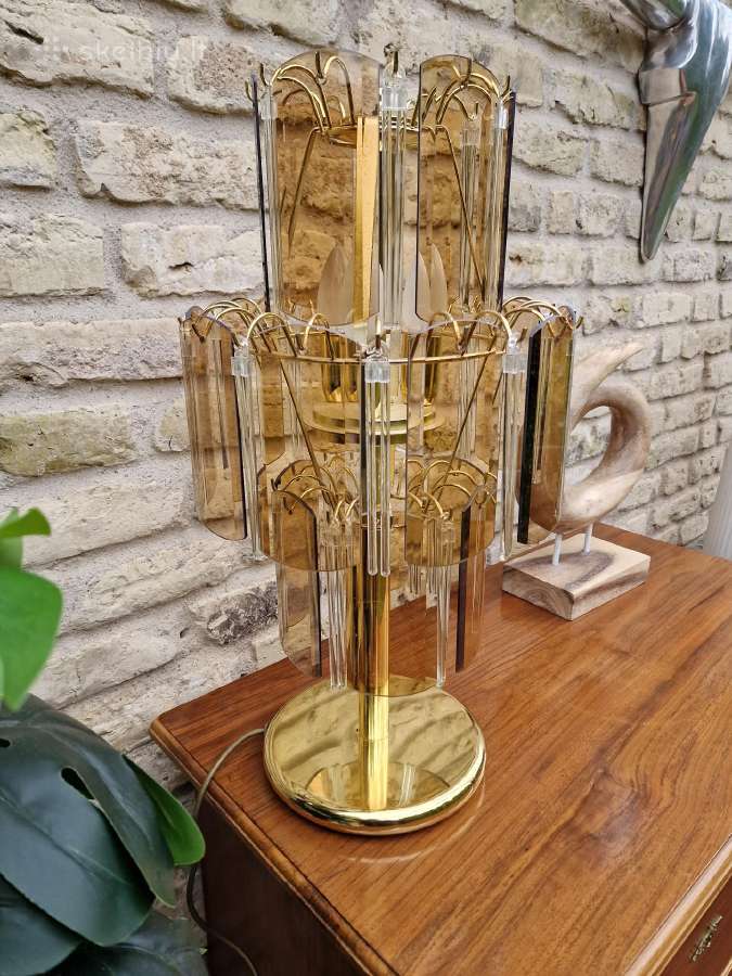 Vintažinė mid century dūminio stiklo stalo lempa - nuotraukos Nr. 9