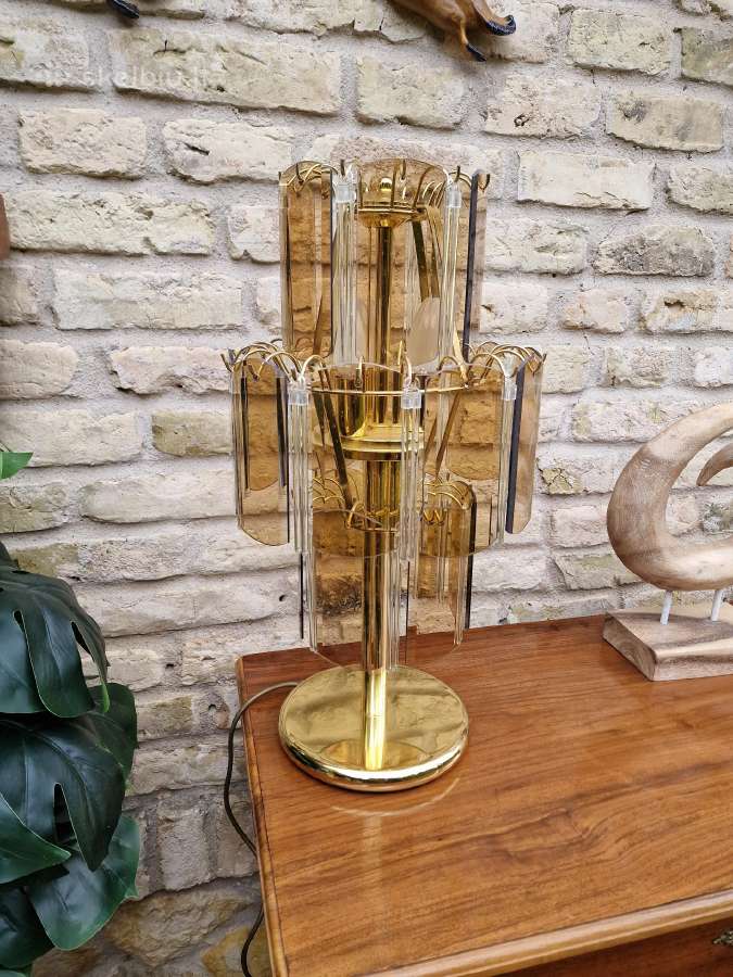 Vintažinė mid century dūminio stiklo stalo lempa - nuotraukos Nr. 10