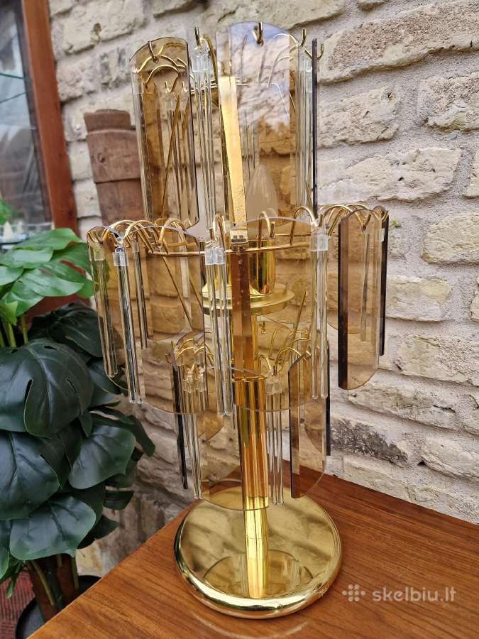 Vintažinė mid century dūminio stiklo stalo lempa - nuotraukos Nr. 12