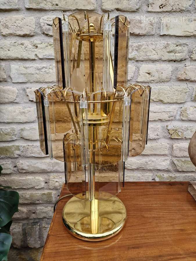 Vintažinė mid century dūminio stiklo stalo lempa - nuotraukos Nr. 13