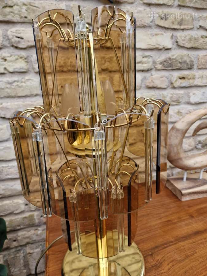 Vintažinė mid century dūminio stiklo stalo lempa - nuotraukos Nr. 15