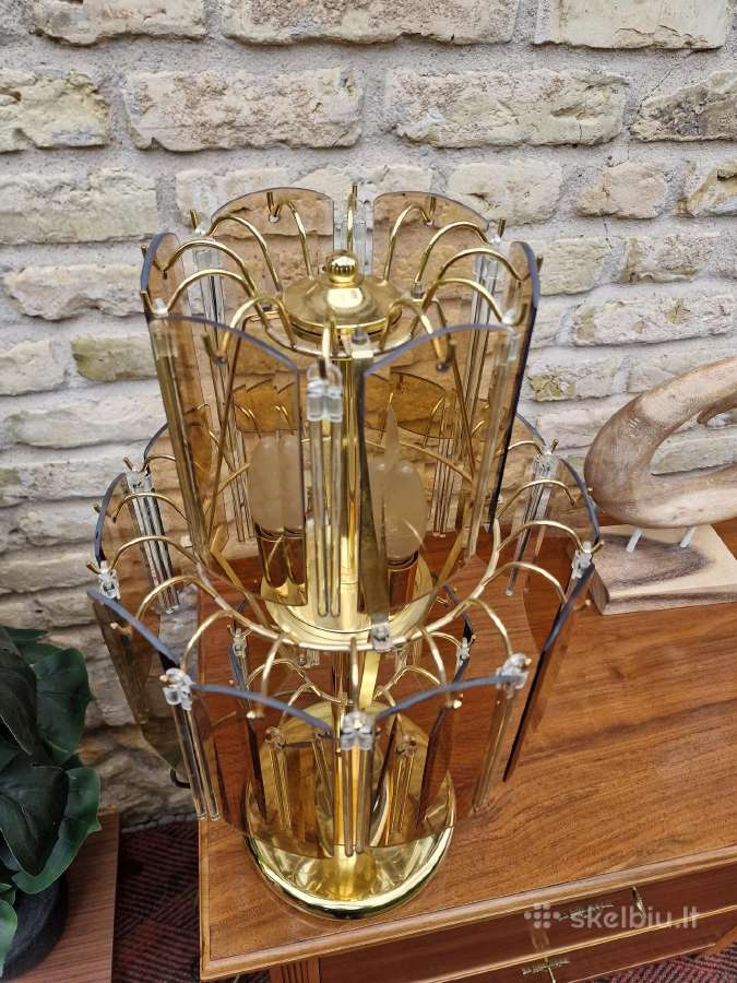 Vintažinė mid century dūminio stiklo stalo lempa - nuotraukos Nr. 16