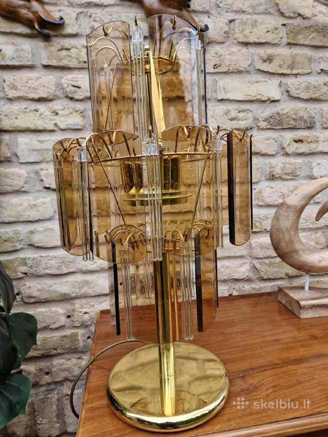 Vintažinė mid century dūminio stiklo stalo lempa - nuotraukos Nr. 18