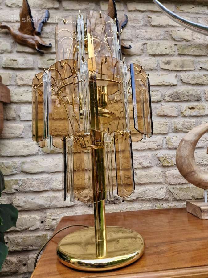 Vintažinė mid century dūminio stiklo stalo lempa - nuotraukos Nr. 19