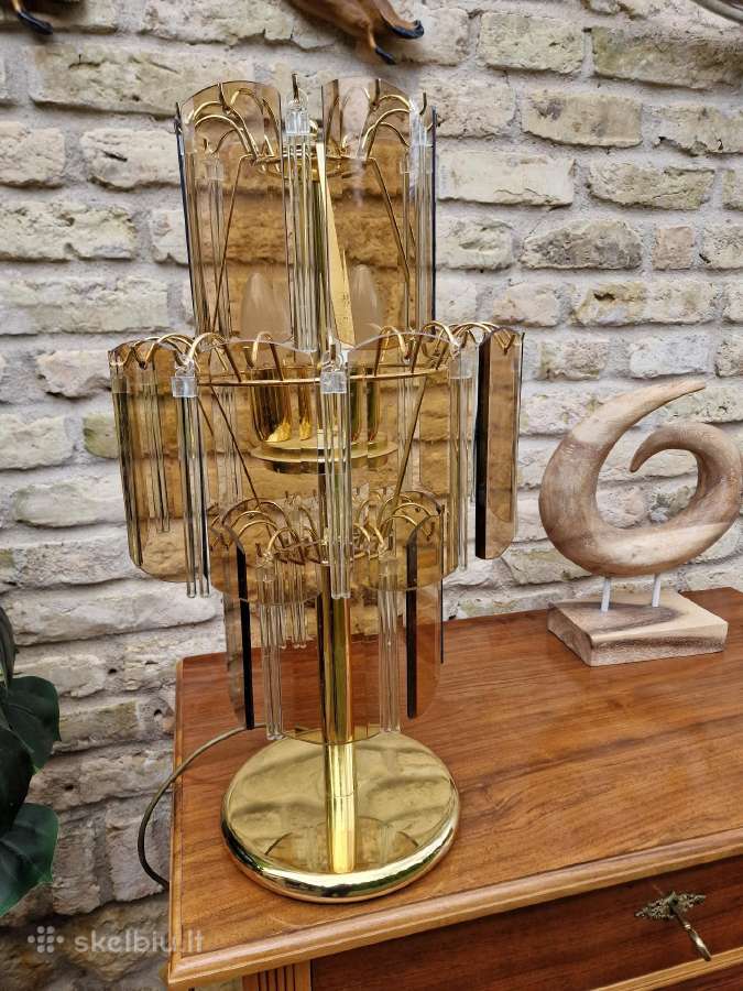 Vintažinė mid century dūminio stiklo stalo lempa - nuotraukos Nr. 20