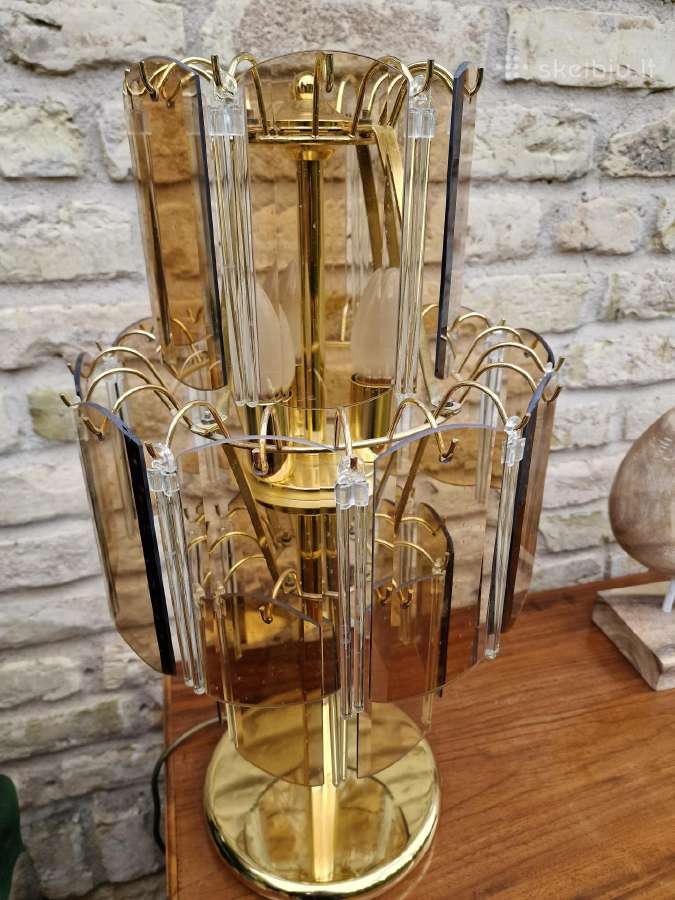 Vintažinė mid century dūminio stiklo stalo lempa - nuotraukos Nr. 21
