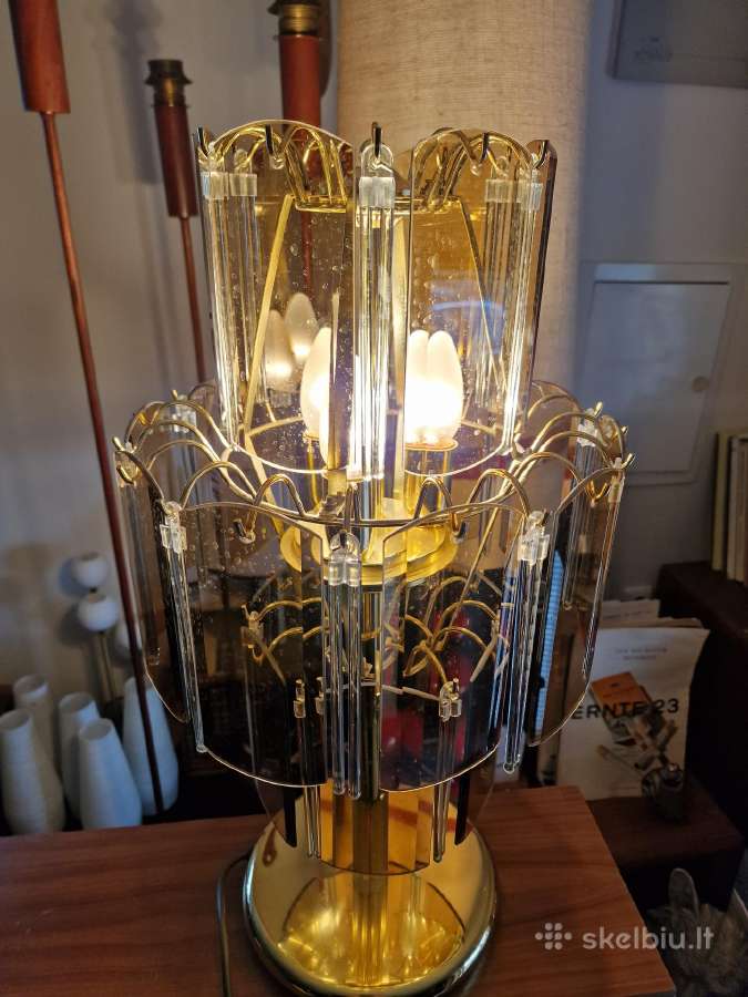 Vintažinė mid century dūminio stiklo stalo lempa - nuotraukos Nr. 24