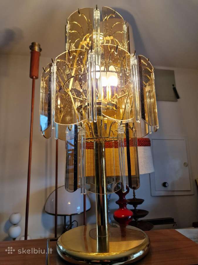 Vintažinė mid century dūminio stiklo stalo lempa - nuotraukos Nr. 25