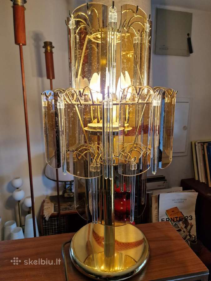 Vintažinė mid century dūminio stiklo stalo lempa - nuotraukos Nr. 26