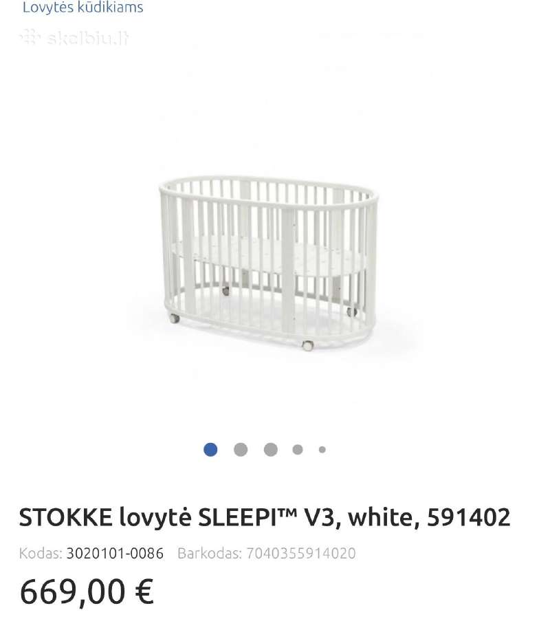 Vaikiška lovytė Stokke V3 white su čiužiniu.nauja