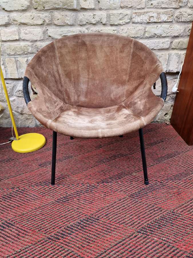 Vintažinis mid century zomšos fotelis"balloon" - nuotraukos Nr. 2