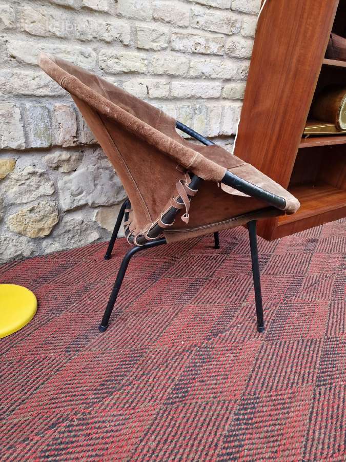 Vintažinis mid century zomšos fotelis"balloon" - nuotraukos Nr. 3