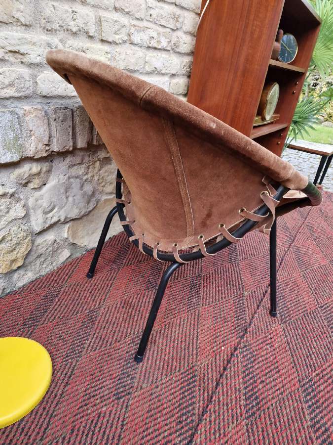 Vintažinis mid century zomšos fotelis"balloon" - nuotraukos Nr. 9
