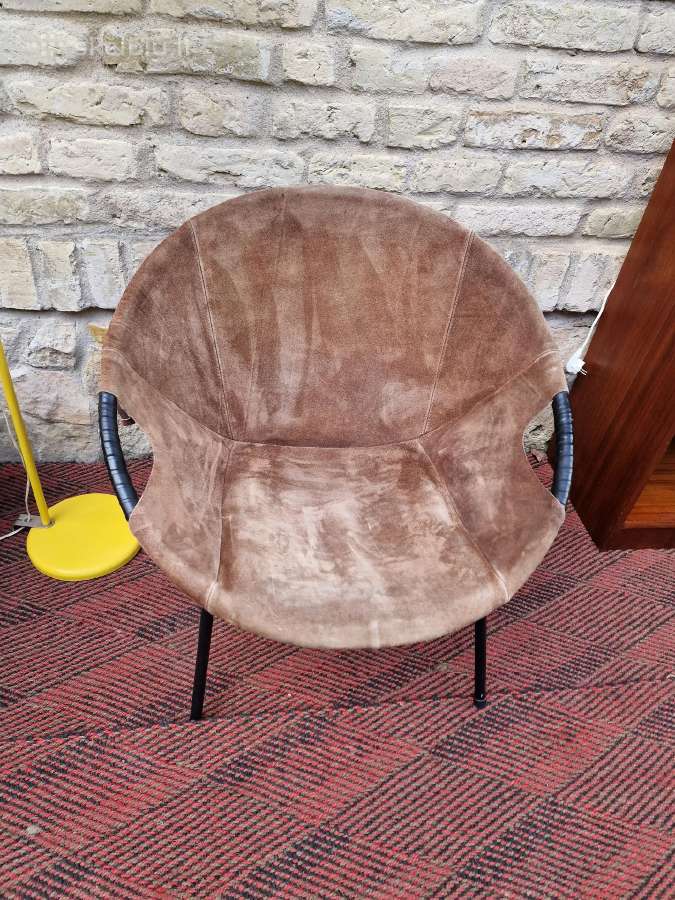 Vintažinis mid century zomšos fotelis"balloon" - nuotraukos Nr. 10