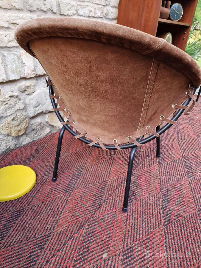 Vintažinis mid century zomšos fotelis"balloon" - nuotraukos Nr. 17