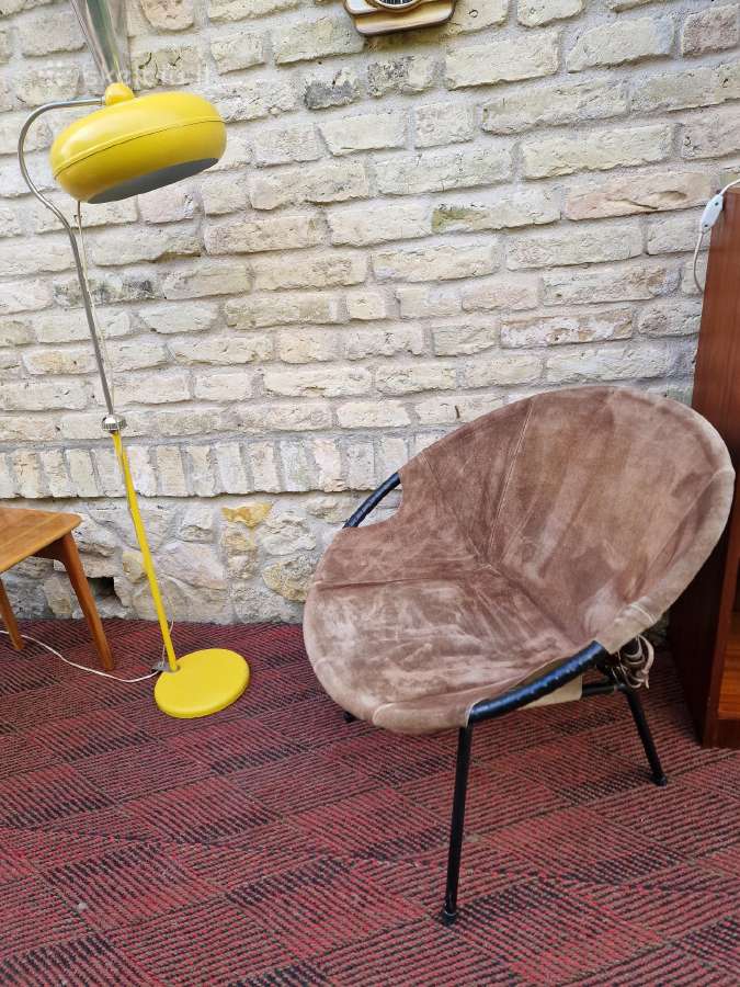 Vintažinis mid century zomšos fotelis"balloon" - nuotraukos Nr. 18