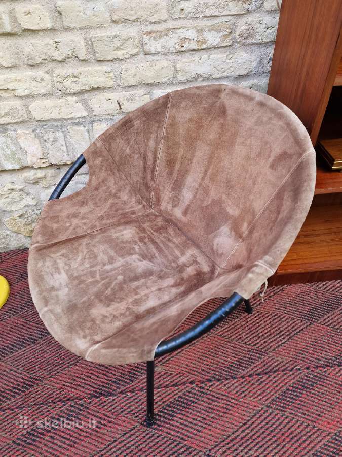 Vintažinis mid century zomšos fotelis"balloon" - nuotraukos Nr. 26