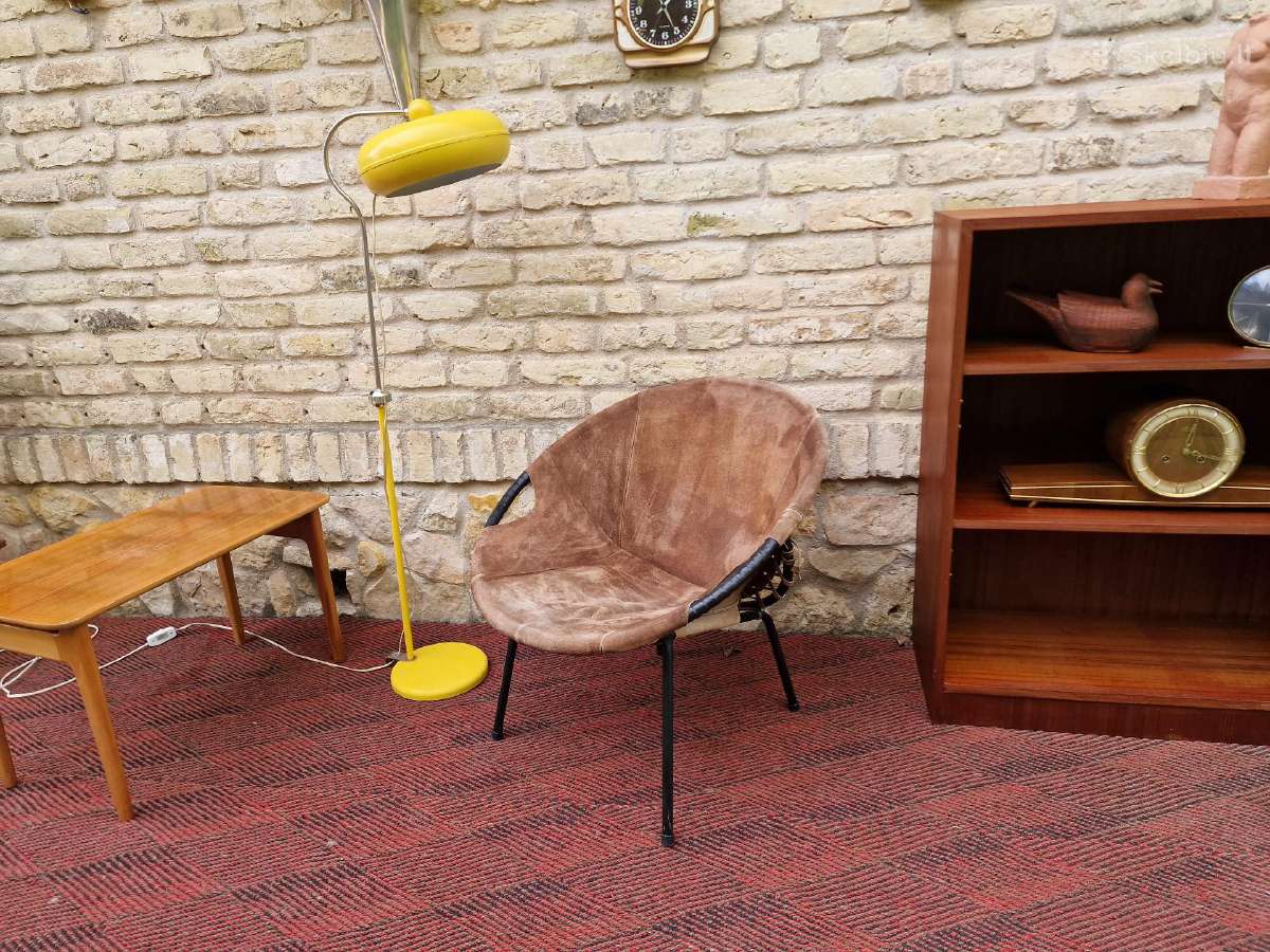 Vintažinis mid century zomšos fotelis"balloon" - nuotraukos Nr. 32