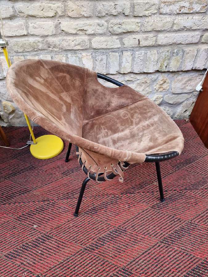 Vintažinis mid century zomšos fotelis"balloon" - nuotraukos Nr. 34