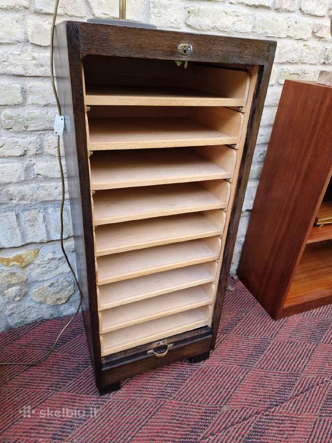 Vintažinė Art Deco ąžuolinė dokumentų spintelė - nuotraukos Nr. 3