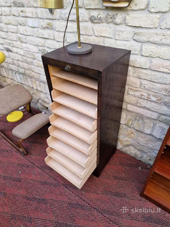 Vintažinė Art Deco ąžuolinė dokumentų spintelė - nuotraukos Nr. 20