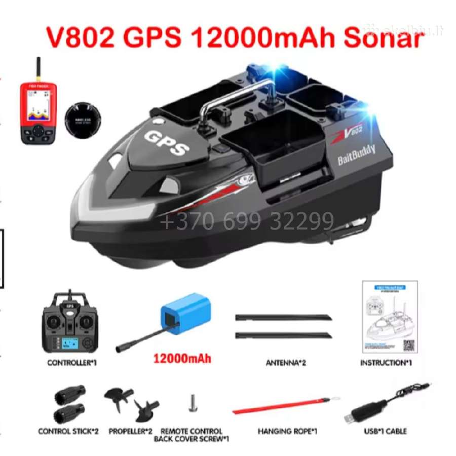 Flytec V802 Pro pašarų laivelis su GPS 160 taškų - nuotraukos Nr. 3