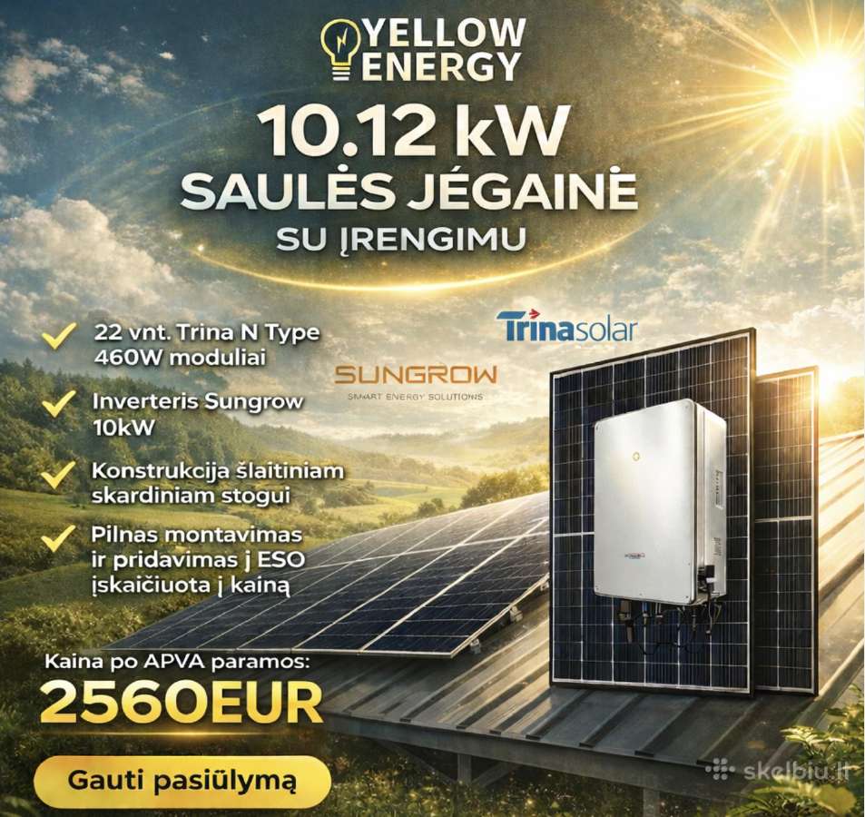 10kw saulės jėgainė su įrengimu visoje Lietuvoje