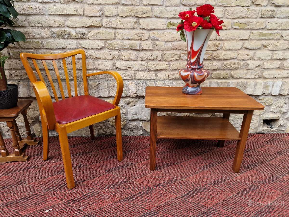 Vintažinis Art Deco riešutmedžio kavos staliukas - nuotraukos Nr. 14