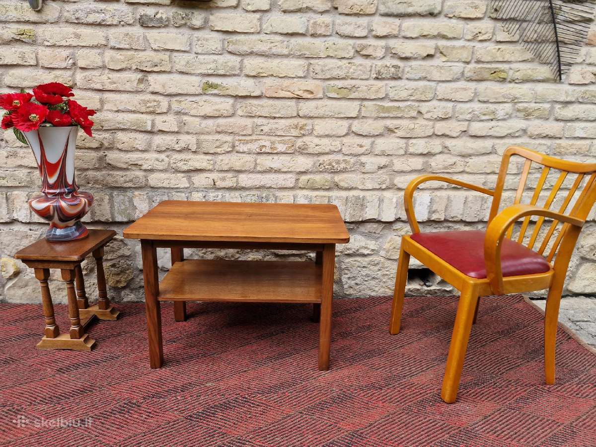 Vintažinis Art Deco riešutmedžio kavos staliukas - nuotraukos Nr. 15