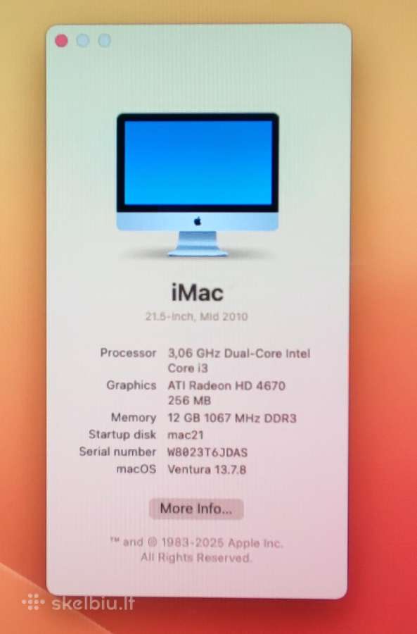 iMac 21inch 2010, 12gb, 240ssd, Ventura OS - nuotraukos Nr. 3