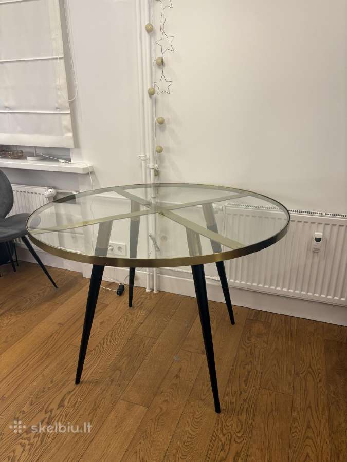 Apvalus 110cm stiklinis midcentury stalas