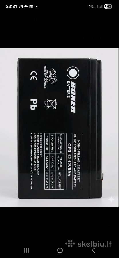 Baterija Boxer 12 V 9ah vaikiskam automobiliui