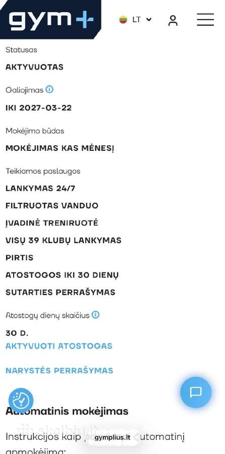 Gym+ narystė