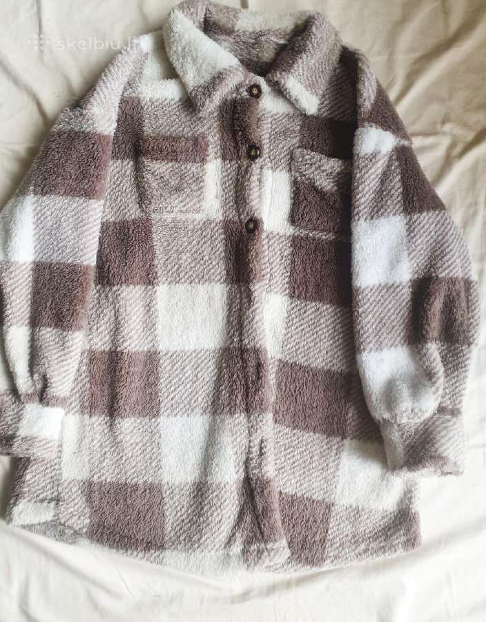 Fliisinė languota striukė L–XL – su sagomis