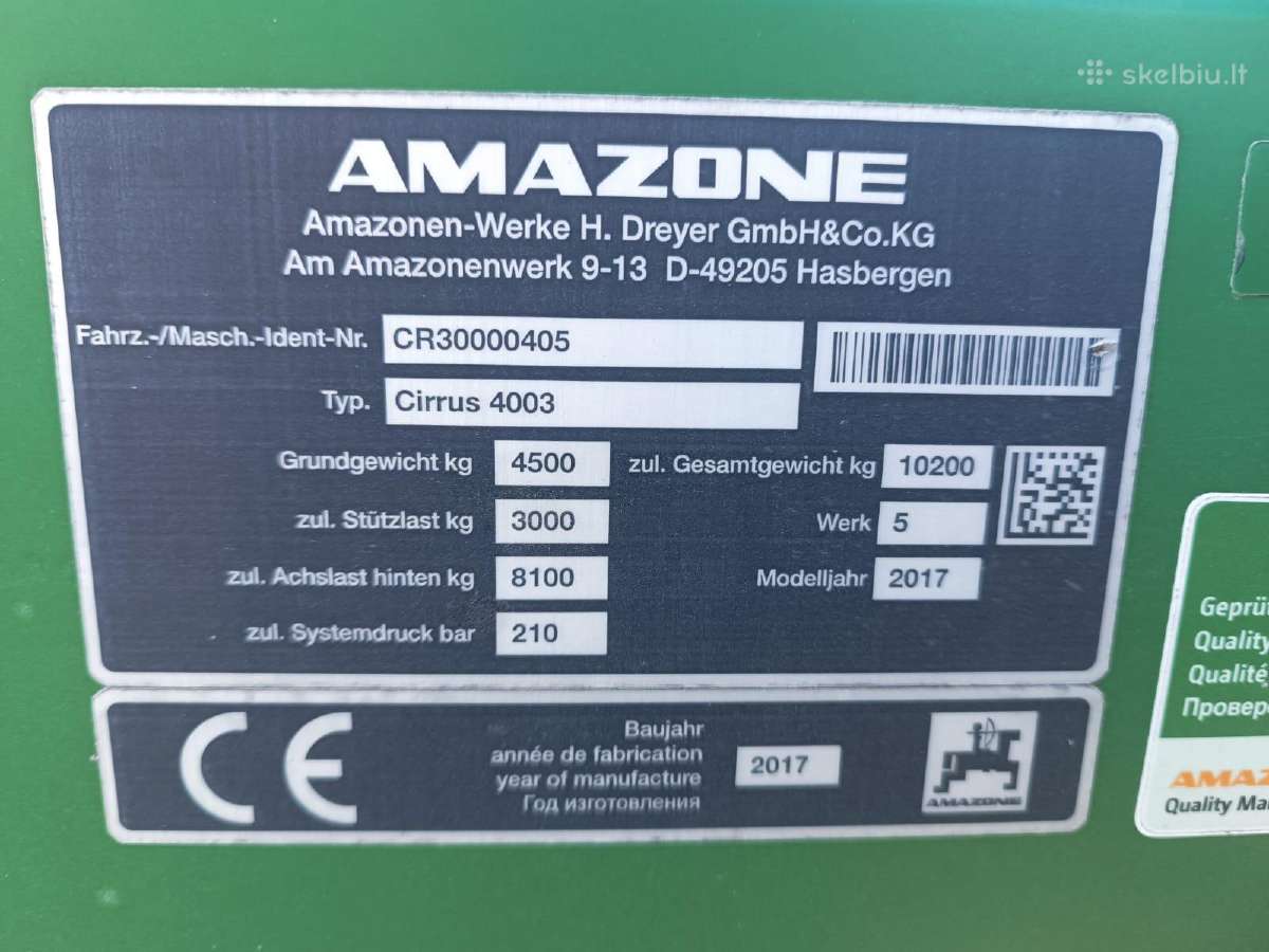 Amazone Cirrus 4003-c 2017 metu - nuotraukos Nr. 7