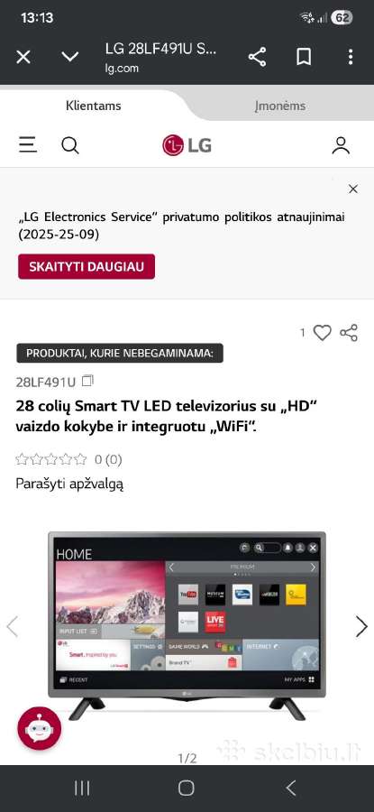 Televizorius LG 28lf491u-zd