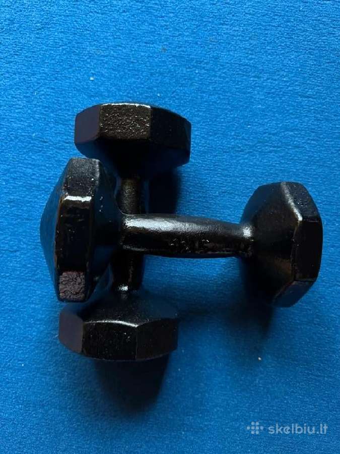 2 senoviniai po 5 kg metaliniai spizinia hanteliai