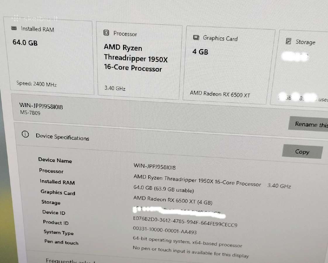 Ryzen Threadripper 1950x 64gb RAM msi x399 - nuotraukos Nr. 2
