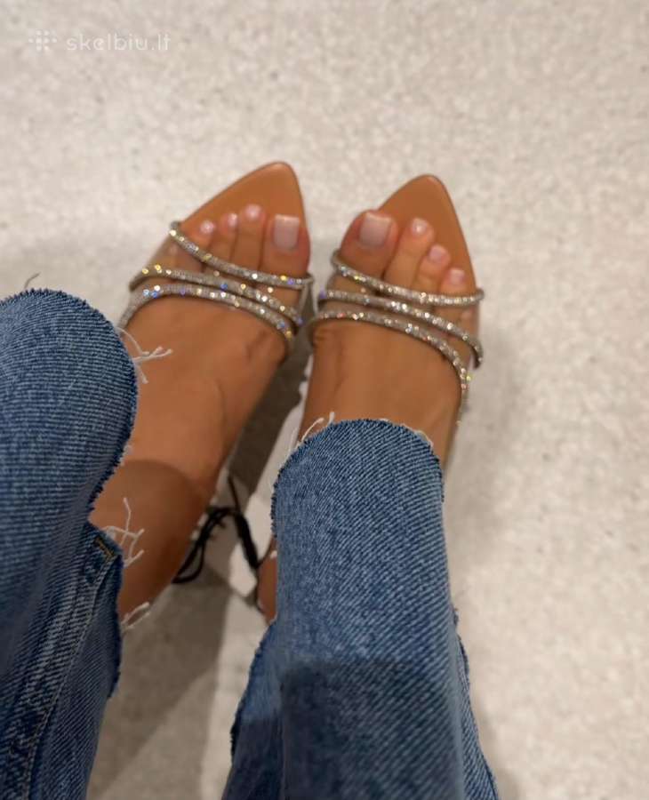 Zara nude aukštakulniai su žėrinčiomis juostelėmis