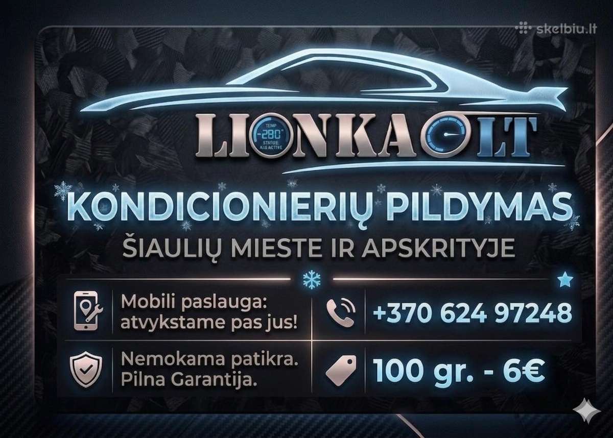 Kondicionierių pildymas R134a ir R1234yf Šiauliai