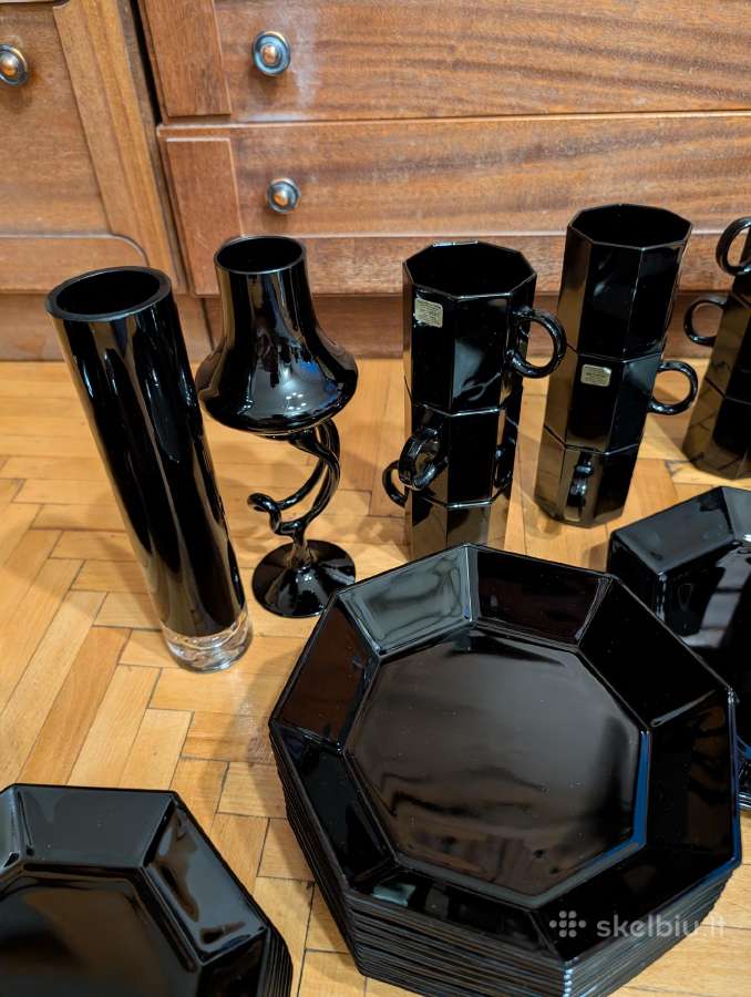 Arcoroc France juodas servizas 12 asm. + stiklinės - nuotraukos Nr. 12