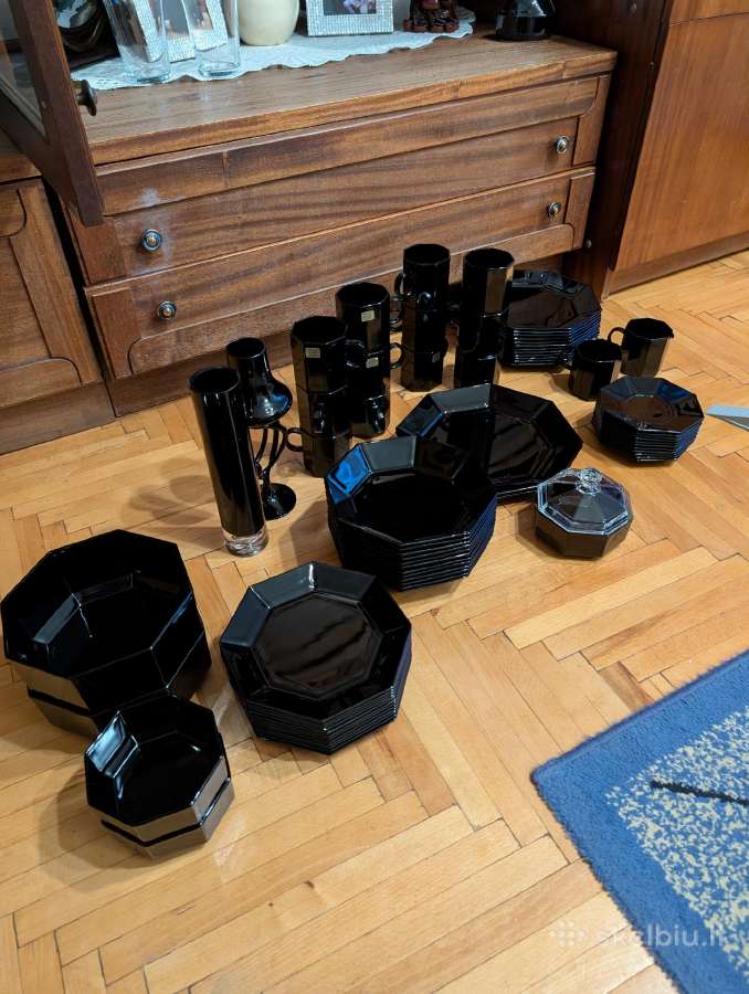 Arcoroc France juodas servizas 12 asm. + stiklinės - nuotraukos Nr. 16