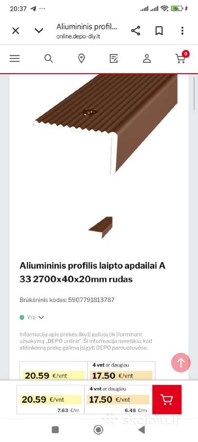 Aliuminio profilis laiptu apdailai 2.8 metro ilgio - nuotraukos Nr. 8