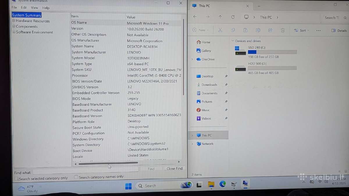 Lenovo v530s sff i5 8400-SSD 240+-8 GB ddr4 - nuotraukos Nr. 4