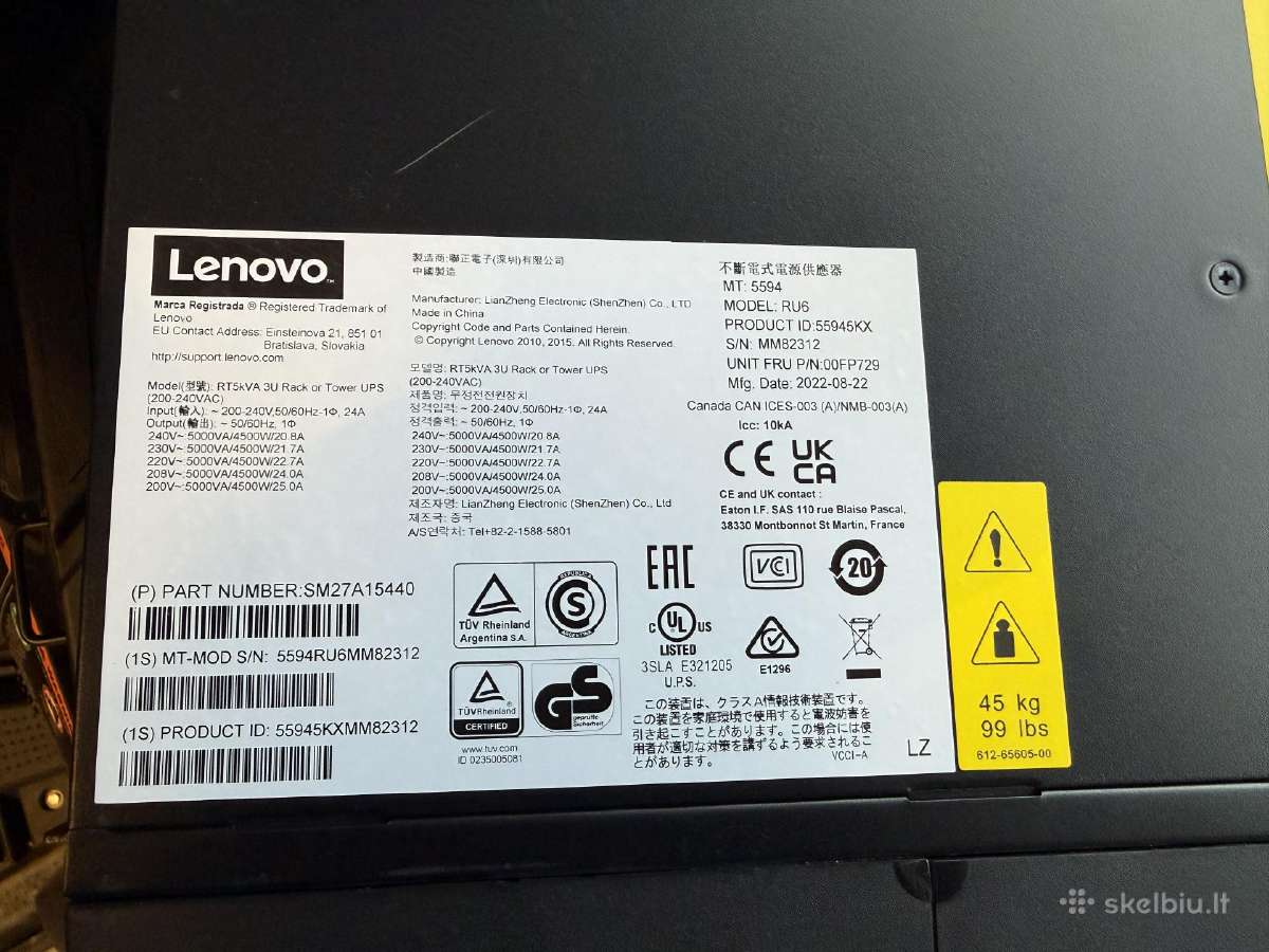 Lenovo Rt5kva 3u Rack or Tower Ups - nuotraukos Nr. 3
