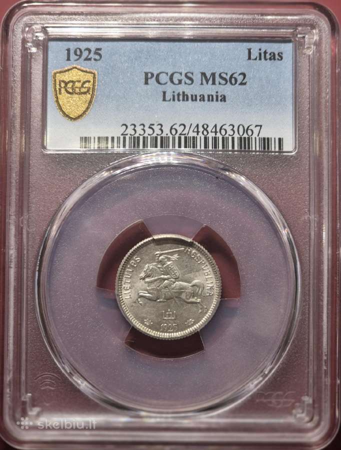 Sidabrinis 1925 m. 1 Litas. Pcgs Ms62. - nuotraukos Nr. 2