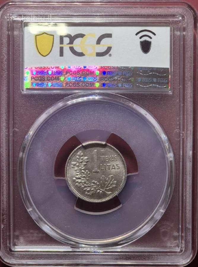 Sidabrinis 1925 m. 1 Litas. Pcgs Ms62. - nuotraukos Nr. 3