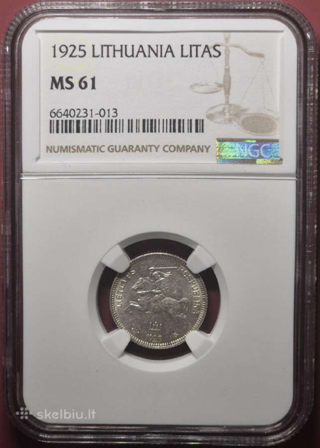 1925 m. Sidabrinis 1 litas. Ngc Ms61.